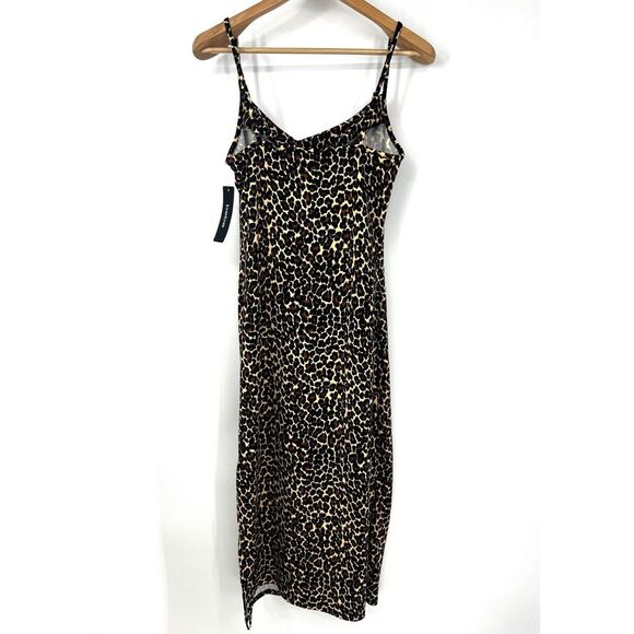 BEBE Maxi Dress Womens Size M Cowl Neck Spaghetti Strap Slit Cheetah NWT Leopard - Picture 3 of 16
